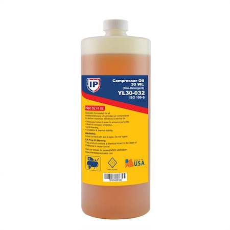 Interstate Pneumatics Non Detergent Compressor / Pressure Washer Pump Oil 30 Wt.  ISO 100-S (32 oz.) YL30-032